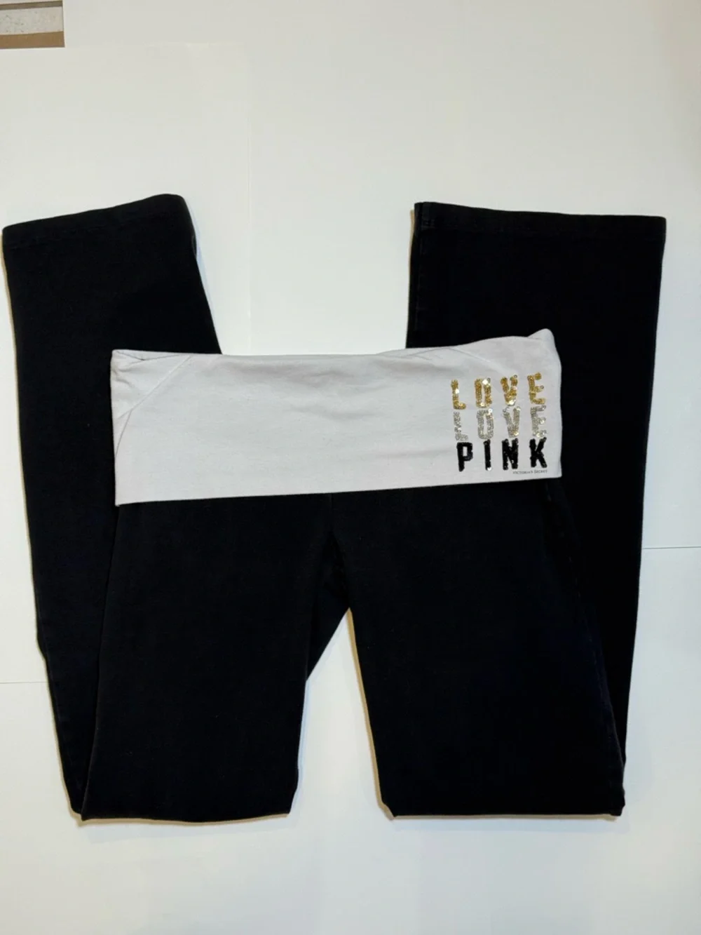 Rare Y2K Victoria's Secret PINK Foldover Flare Yoga Pants Sequined Waistband - Picture 3 of 7